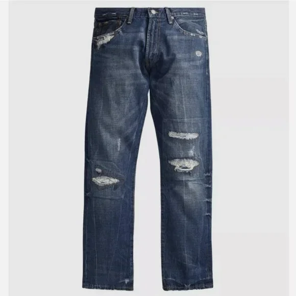 Polo Ralph Lauren Indigo Blue Denim The Classic Fit Distressed Jeans